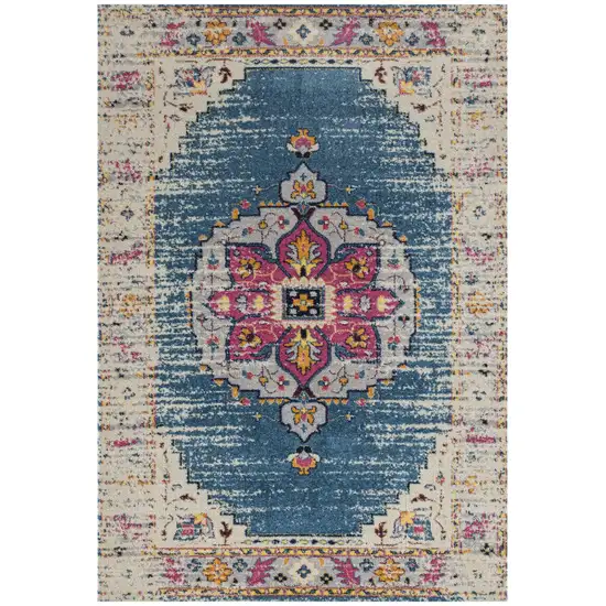 Blue and Pink Medallion Power Loom Area Rug Photo 1