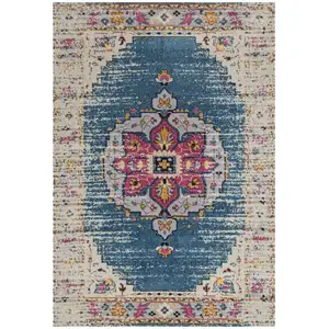 Photo of Blue and Pink Medallion Power Loom Area Rug