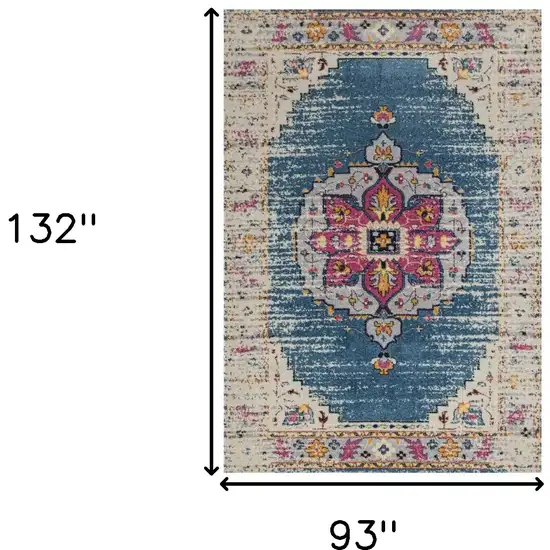 Blue and Pink Medallion Power Loom Area Rug Photo 7