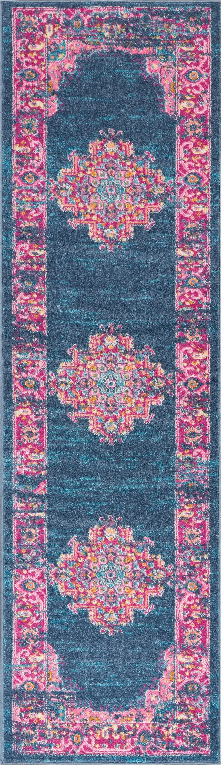 Blue and Pink Medallion Runner Rug Photo 1