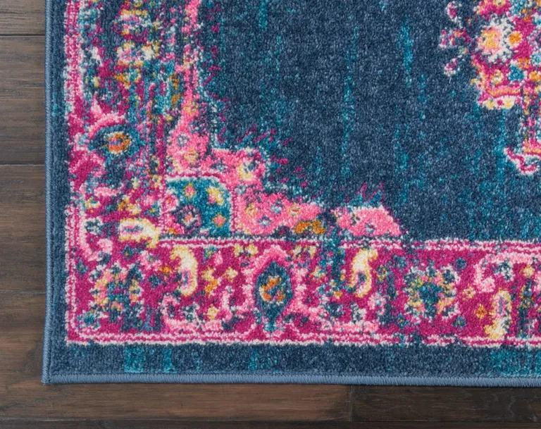 Blue and Pink Medallion Runner Rug Photo 5