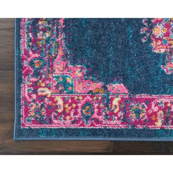 Blue and Pink Medallion Runner Rug Photo 5