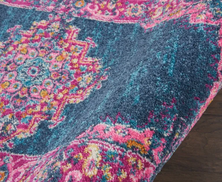 Blue and Pink Medallion Runner Rug Photo 2