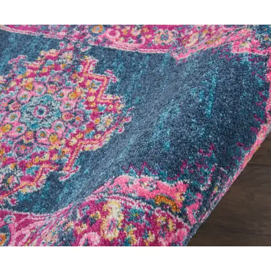 Blue and Pink Medallion Runner Rug Photo 2