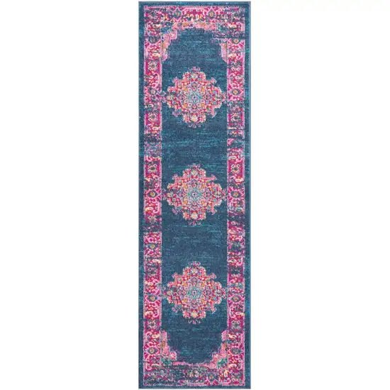 8' Blue Power Loom Runner Rug Photo 2