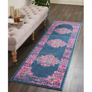 Photo of Blue and Pink Medallion Runner Rug