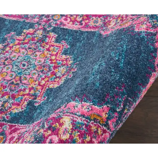 Blue and Pink Medallion Runner Rug Photo 2