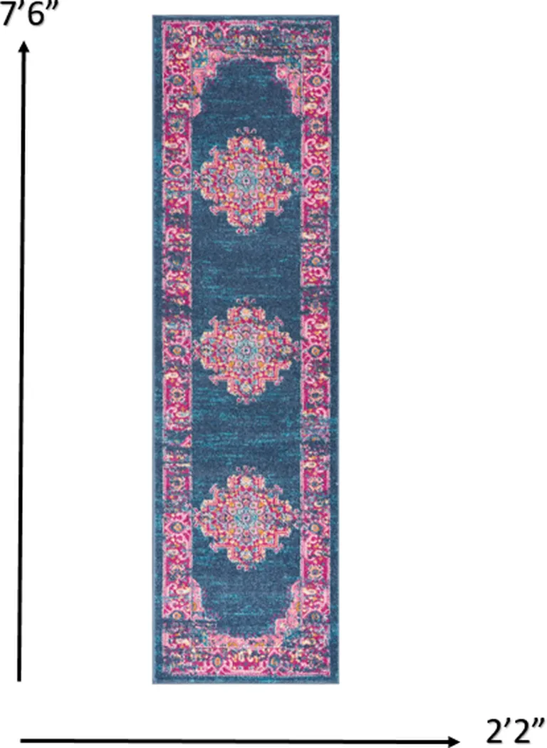 Blue and Pink Medallion Runner Rug Photo 4