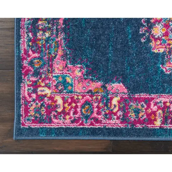 Blue and Pink Medallion Runner Rug Photo 4