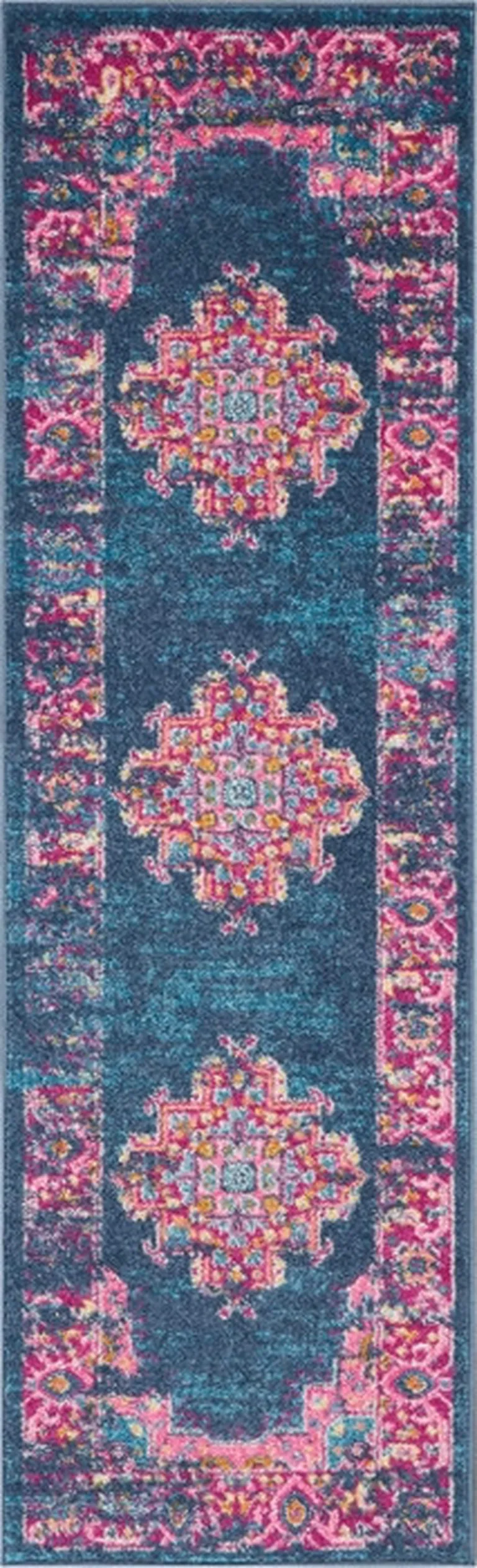 Blue and Pink Medallion Runner Rug Photo 1