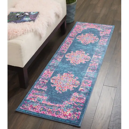 6' Blue Power Loom Runner Rug Photo 6