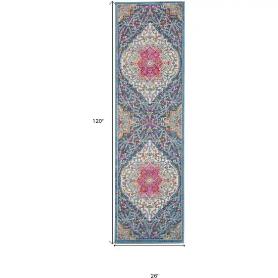 10' Teal Blue Power Loom Runner Rug Photo 9