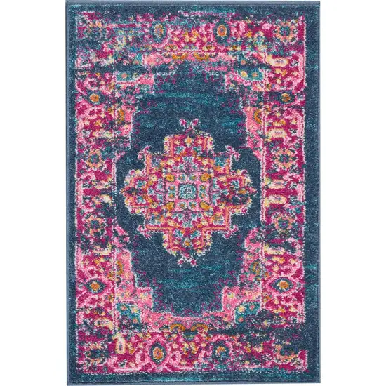 Blue and Pink Medallion Scatter Rug Photo 1