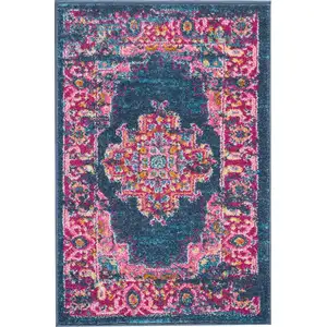 Photo of Blue and Pink Medallion Scatter Rug