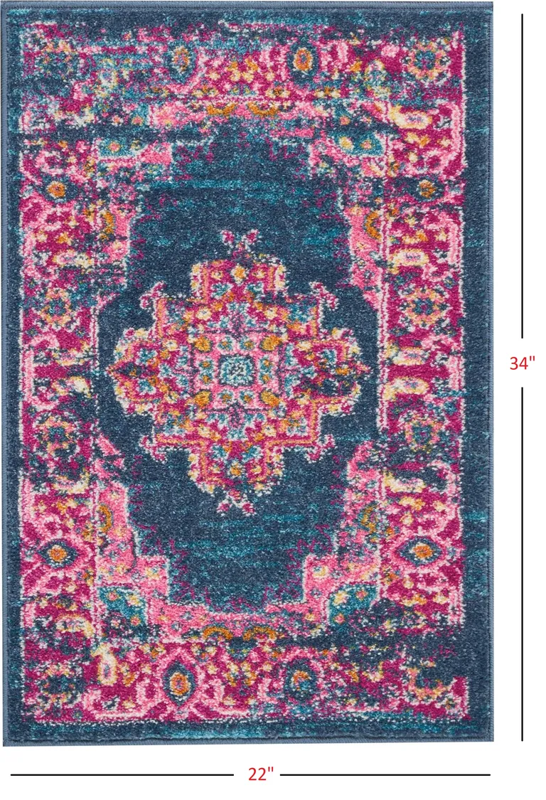 Blue and Pink Medallion Scatter Rug Photo 3