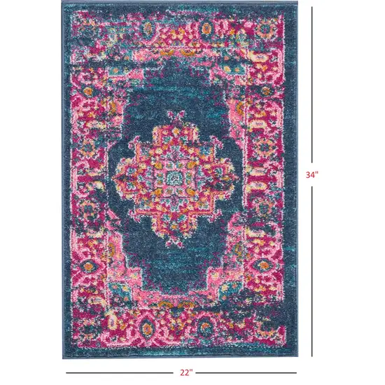 Blue and Pink Medallion Scatter Rug Photo 3