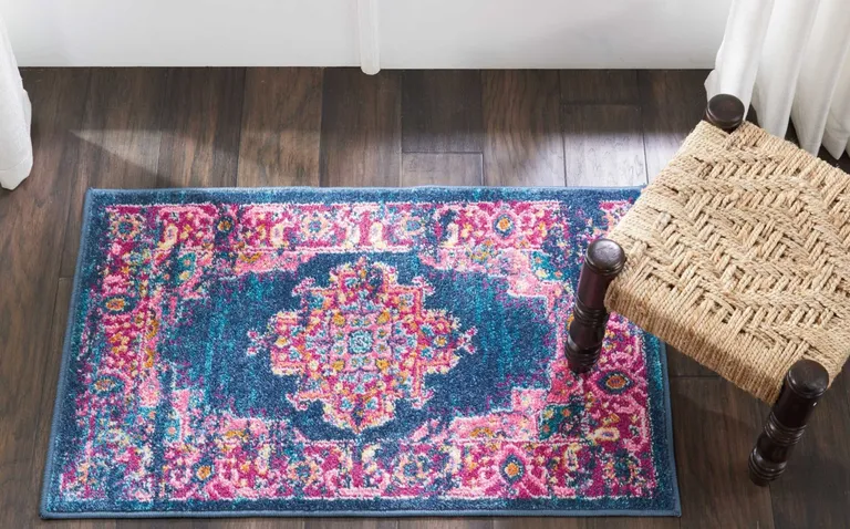 Blue and Pink Medallion Scatter Rug Photo 5