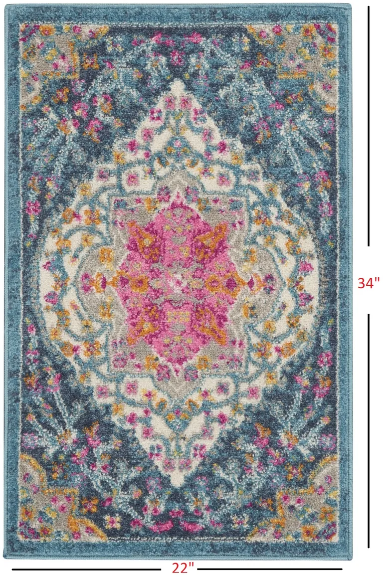 Blue and Pink Medallion Scatter Rug Photo 3