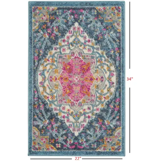 Blue and Pink Medallion Scatter Rug Photo 3