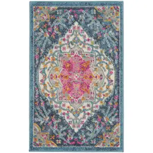 Photo of Blue and Pink Medallion Scatter Rug