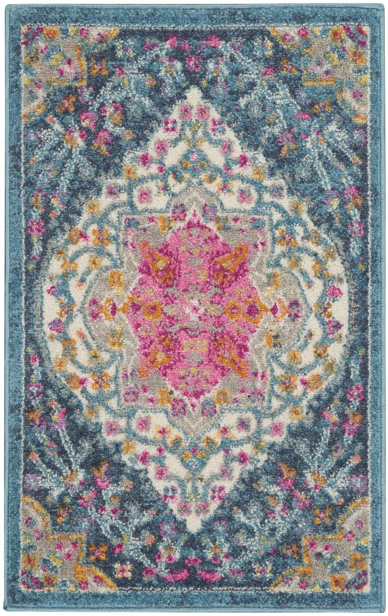Blue and Pink Medallion Scatter Rug Photo 1