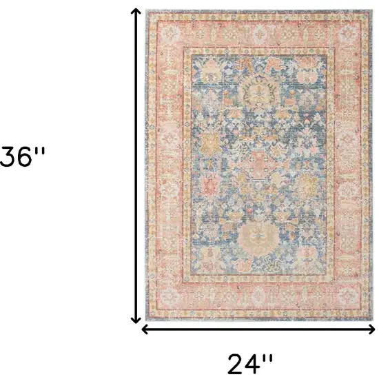 Blue and Pink Oriental Power Loom Distressed Area Rug Photo 8