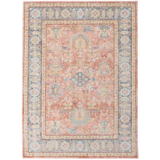 Blue and Pink Oriental Power Loom Distressed Area Rug Photo 1