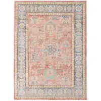 Photo of Blue and Pink Oriental Power Loom Distressed Area Rug