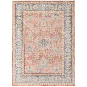 Photo of Blue and Pink Oriental Power Loom Distressed Area Rug