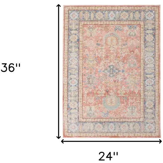 Blue and Pink Oriental Power Loom Distressed Area Rug Photo 7