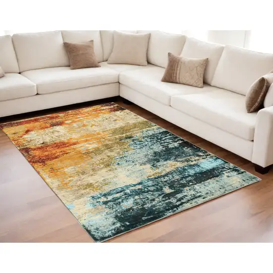 Blue And Red Distressed Area Rug Photo 1