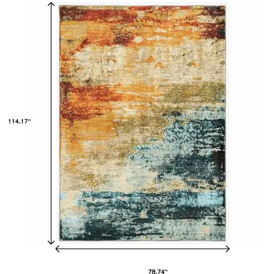 Blue and Red Distressed Area Rug Photo 5