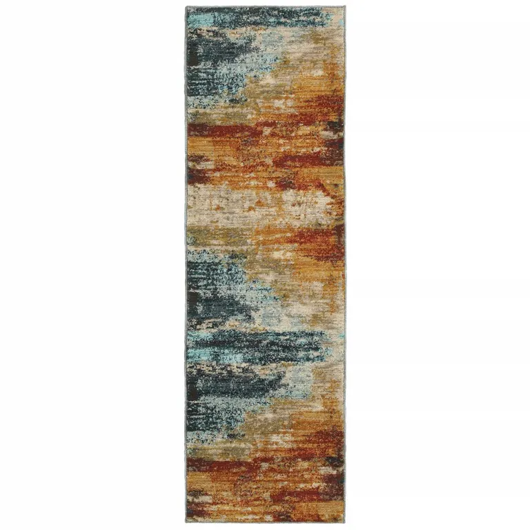 Blue and Red Distressed Runner Rug Photo 1