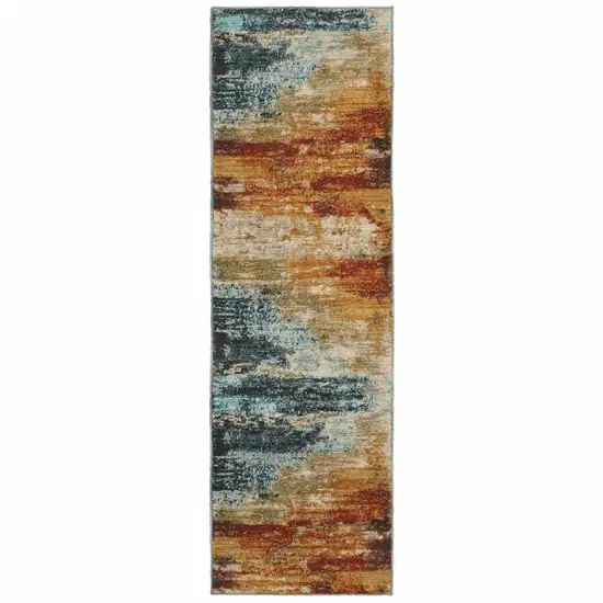 Blue and Red Distressed Runner Rug Photo 1