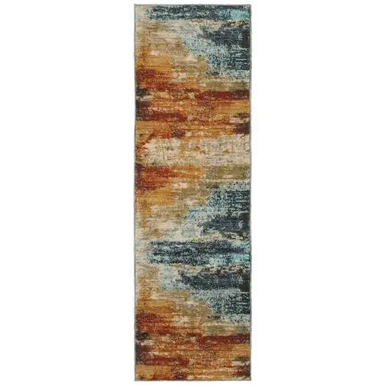 Blue and Red Distressed Runner Rug Photo 4