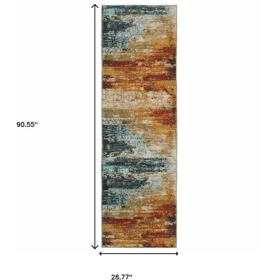 Blue and Red Distressed Runner Rug Photo 5