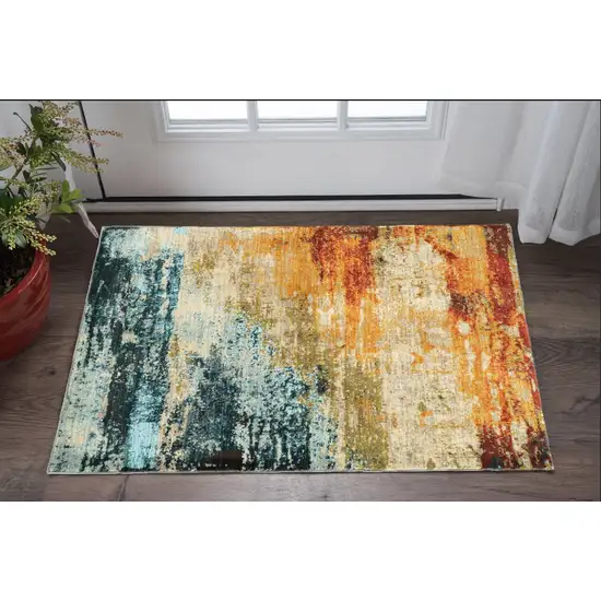 Blue And Red Distressed Scatter Rug Photo 1