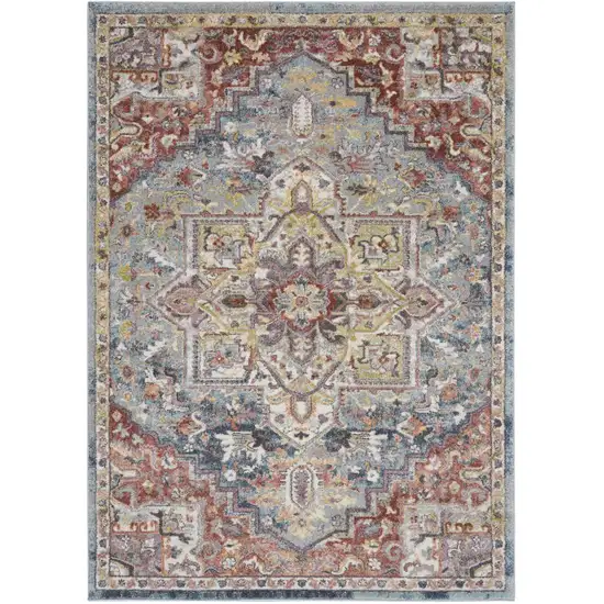 Blue and Red Floral Distressed Area Rug Photo 2