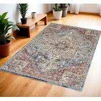 Photo of Blue and Red Floral Distressed Area Rug