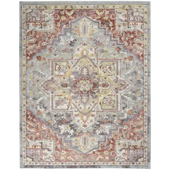 Blue and Red Floral Distressed Area Rug Photo 2