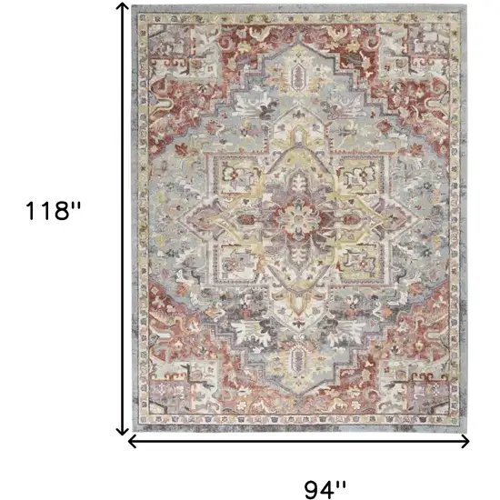 Blue and Red Floral Distressed Area Rug Photo 3