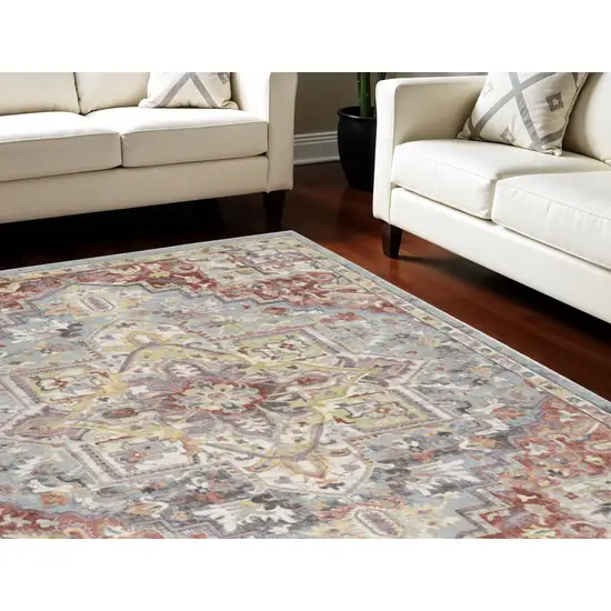 Blue and Red Floral Distressed Area Rug Photo 1