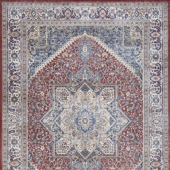 Blue and Red Floral Distressed Non Skid Area Rug Photo 9