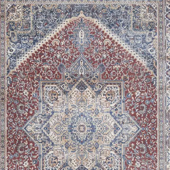 Blue and Red Floral Distressed Non Skid Area Rug Photo 8