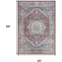 Photo of Blue and Red Floral Distressed Non Skid Area Rug