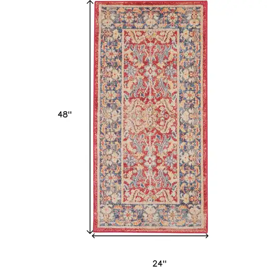 Blue and Red Floral Distressed Non Skid Area Rug Photo 3