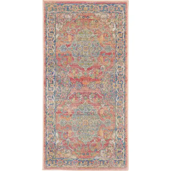 Blue and Red Floral Distressed Non Skid Area Rug Photo 2