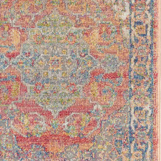 Blue and Red Floral Distressed Non Skid Area Rug Photo 7