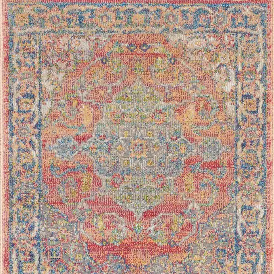 Blue and Red Floral Distressed Non Skid Area Rug Photo 8