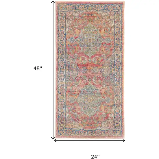 Blue and Red Floral Distressed Non Skid Area Rug Photo 3